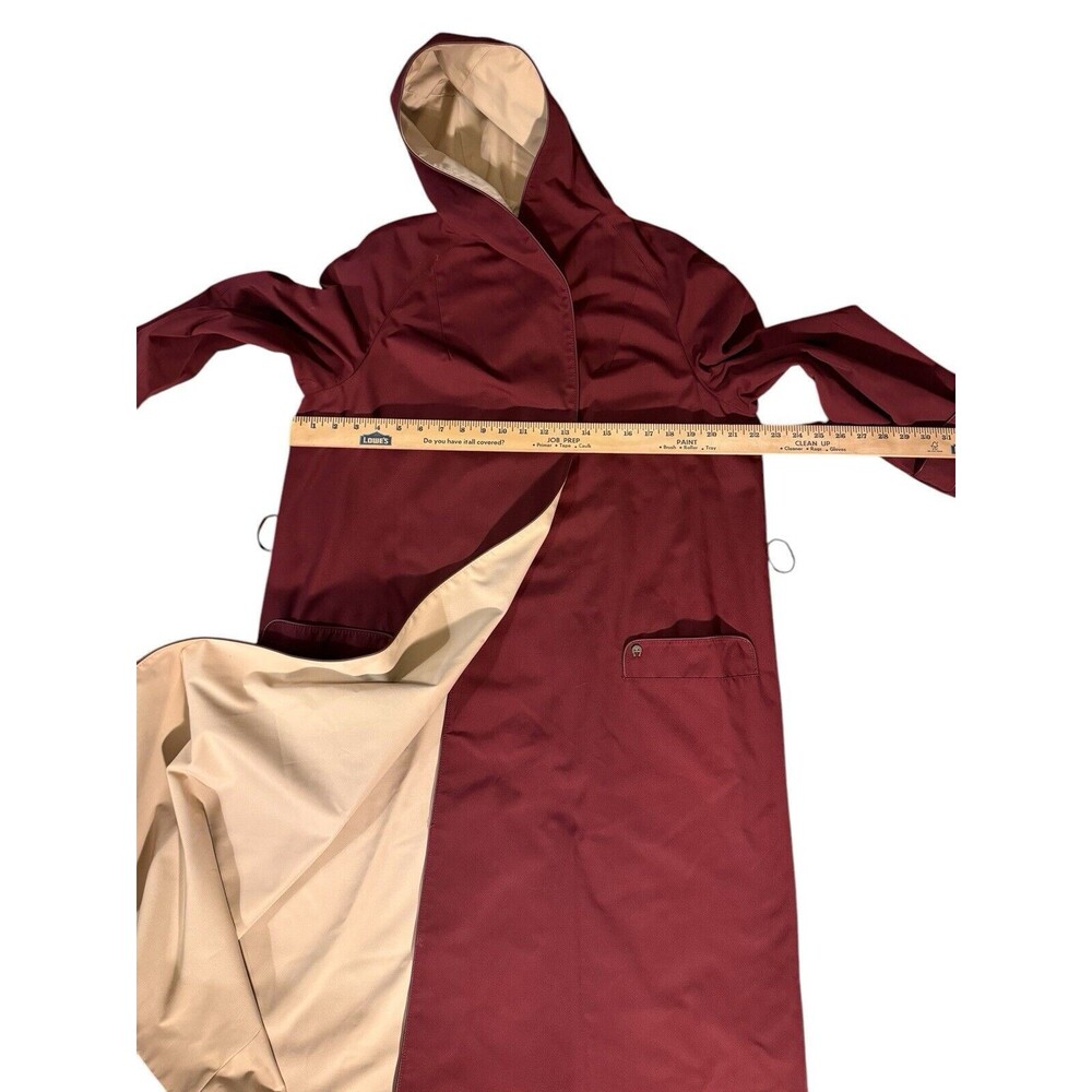 Etienne Aigner Reversible Hooded Trench Coat Size 12 Burgundy Khaki VTG belted - Picture 3 of 14